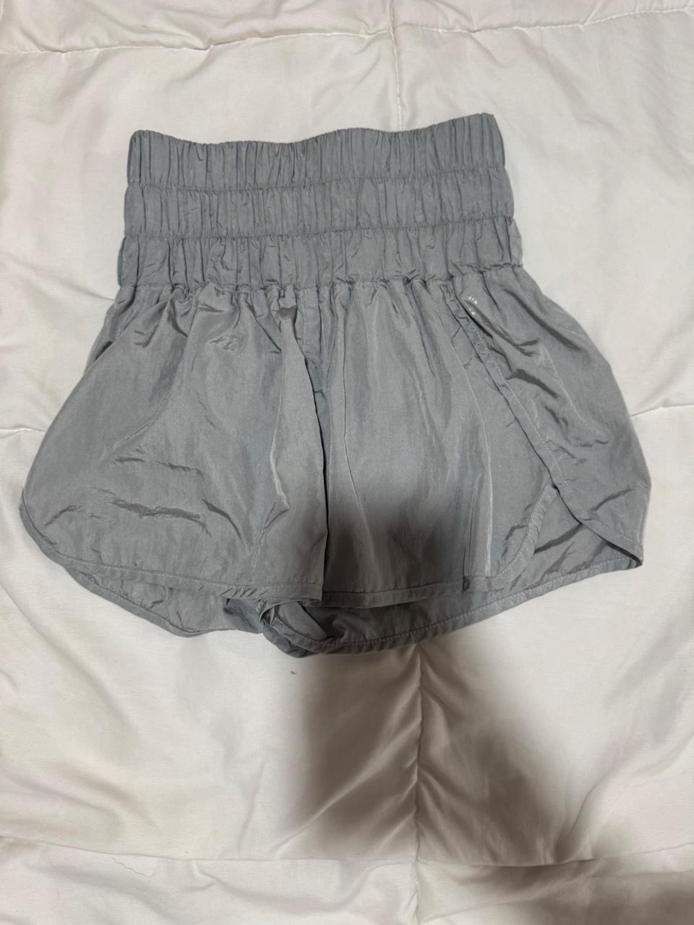 Free People High-Waist Smocked Shorts in Light Gray